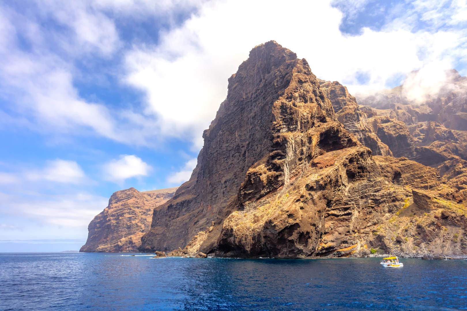 Los Gigantes cliffs on whale watching boat trips in Tenerife